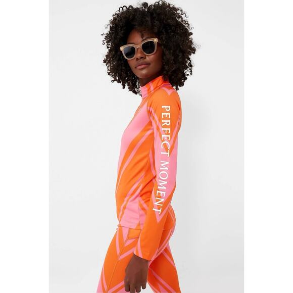 Perfect Moment Long Sleeve Thermal Top Half Zip Pink and Orange Chevron Print XS - Picture 3 of 11